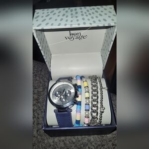 Silver and Blue Women's Watch Set By Bon Voyage ⚓️